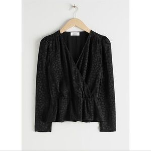 & OTHER STORIES Jacquard Ruffled Faux Wrap Blouse In Black
